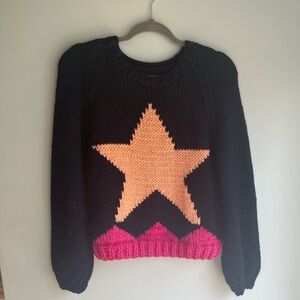 Veroalfie navy blue crew neck wool blend sweater with pink star size small